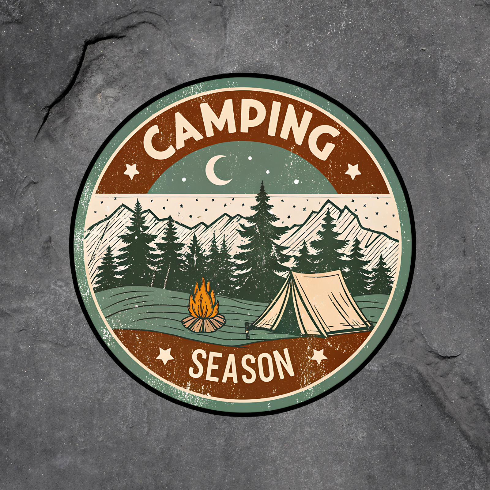 Camping sticker vinyl decal season tent fire mountain forest outdoor adventure