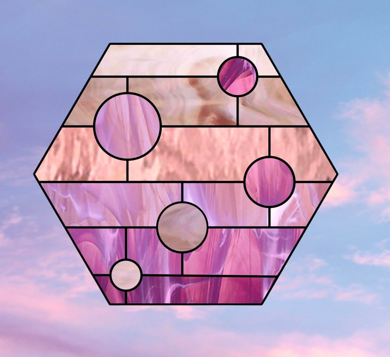 Pink Hexagon Faux Stained-Glass WINDOW CLING Size 9.3" Repositionable Vinyl