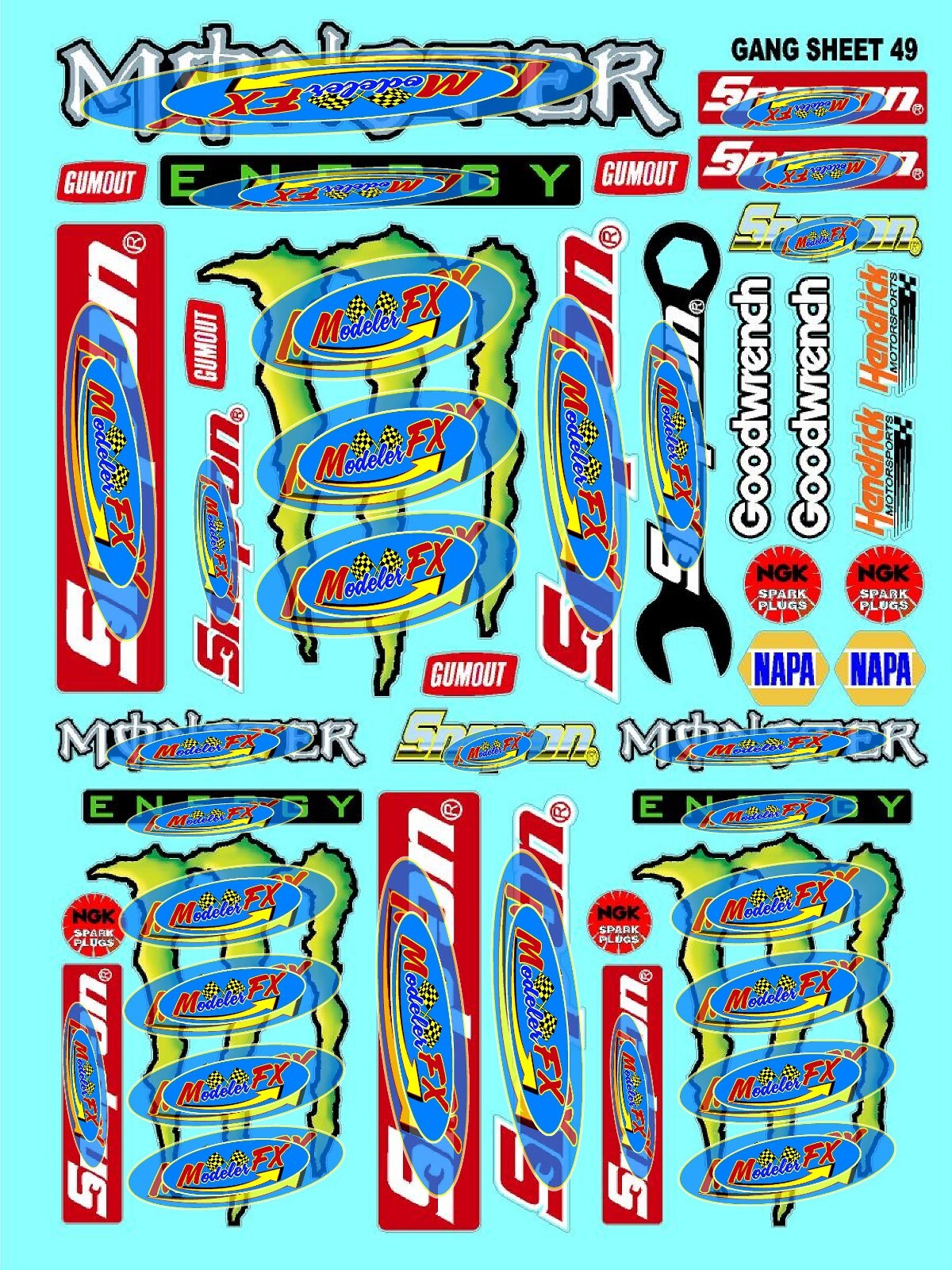 WHITE Vinyl Sticker Sheet 49-R/C MODEL Decal fits 1/10-1/16 Scale MONSTERSRACING