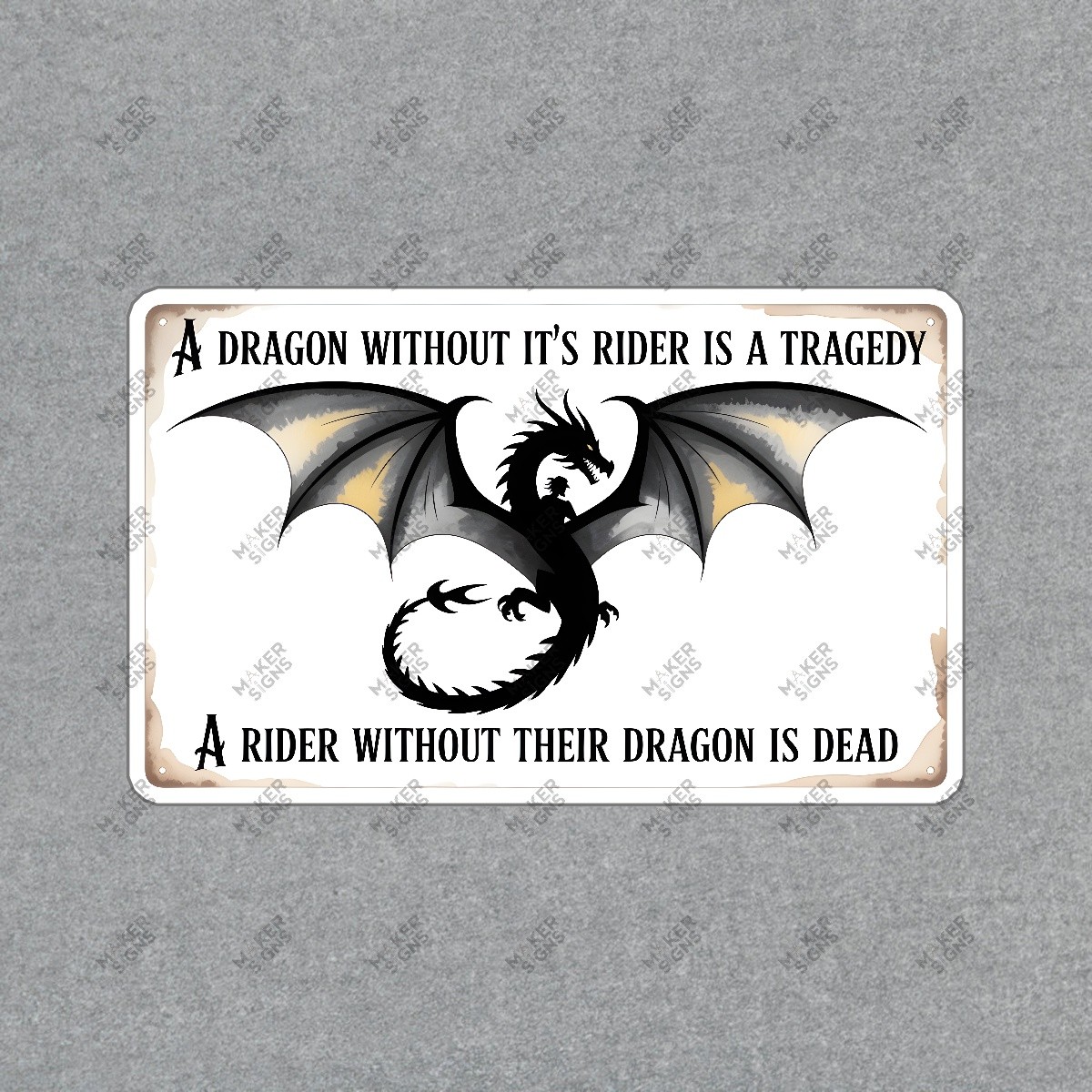 Fantasy Dragon Silhouette Wall Art Sign A Dragon Without Its Rider Is #7608