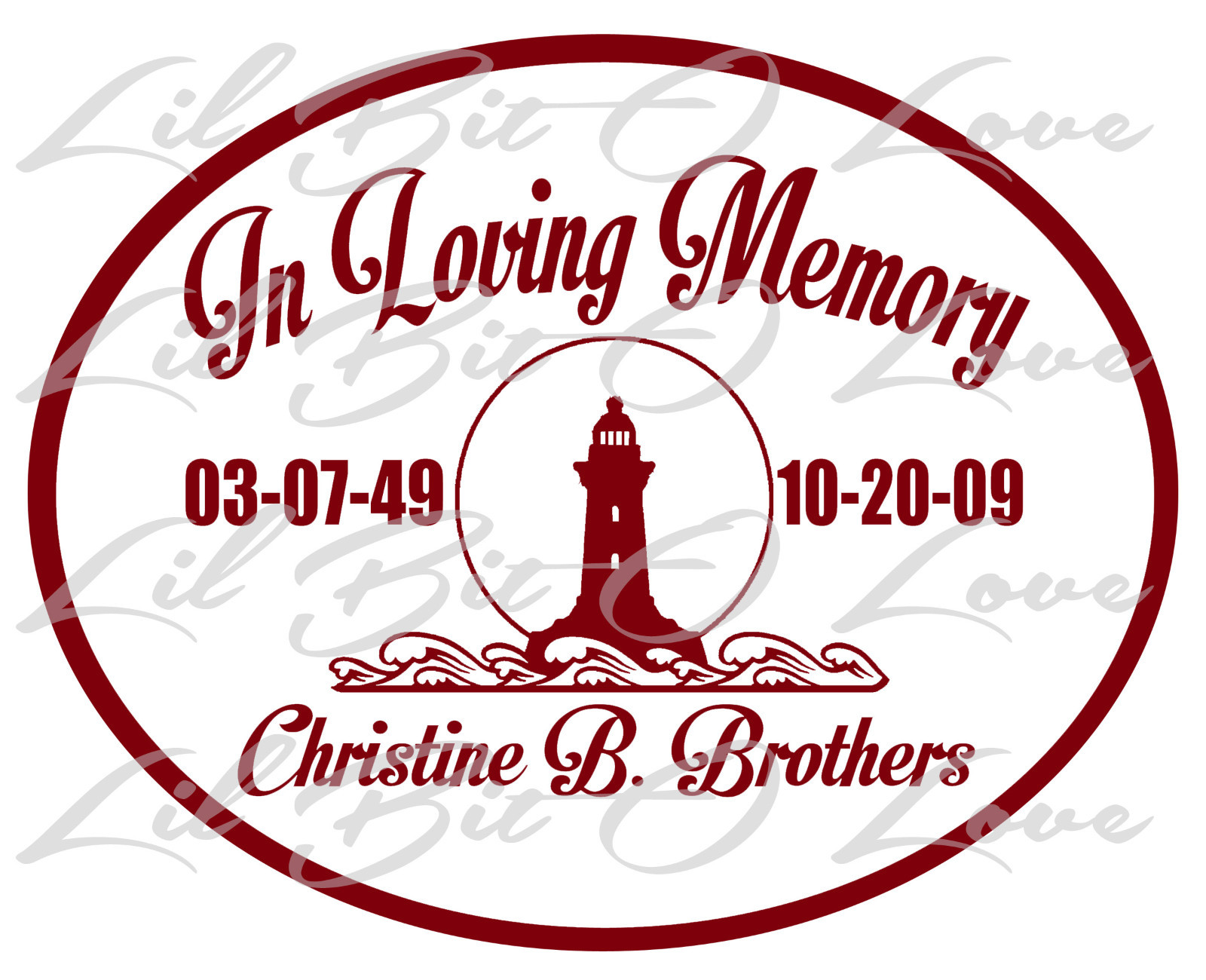 PERSONALIZED IN LOVING MEMORY VINYL DECAL W/ LIGHTHOUSE WITH NAMES & DATES