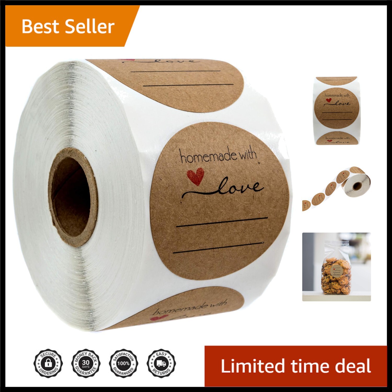 2" Round Kraft Labels with Writable Lines – 500 Homemade with Love Stickers