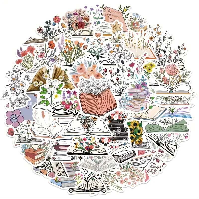 BOOKS w/Flowers Vinyl Stickers ~ I LOVE READING Read BOOK NERD Teacher LIBRARIAN