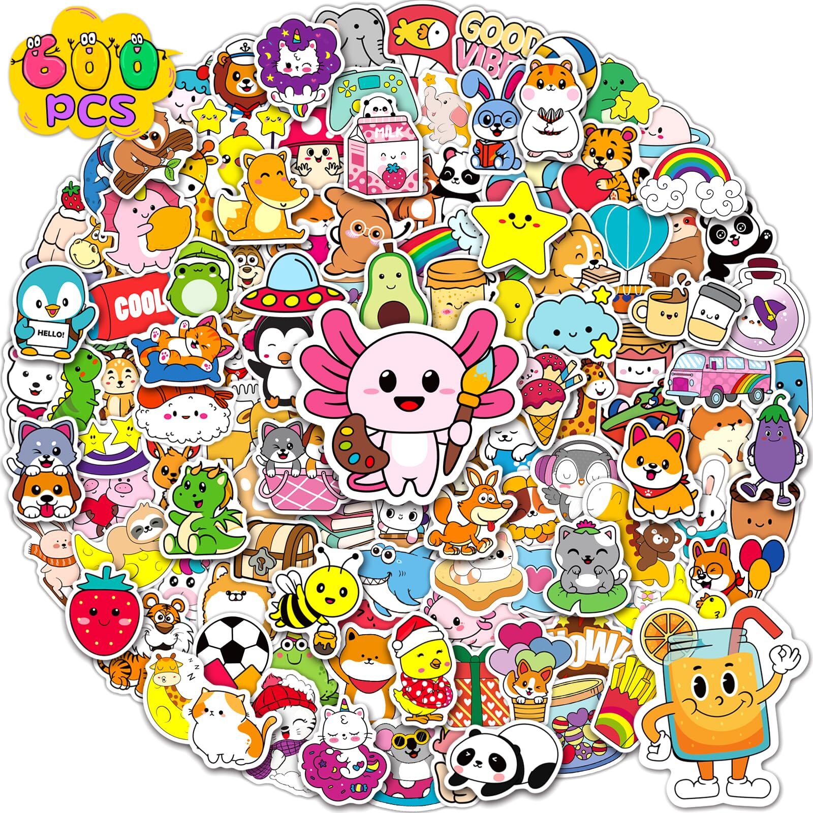 600Pcs Stickers for Kids Water Bottle Vinyl Waterproof Scrapbook Cute Bulk