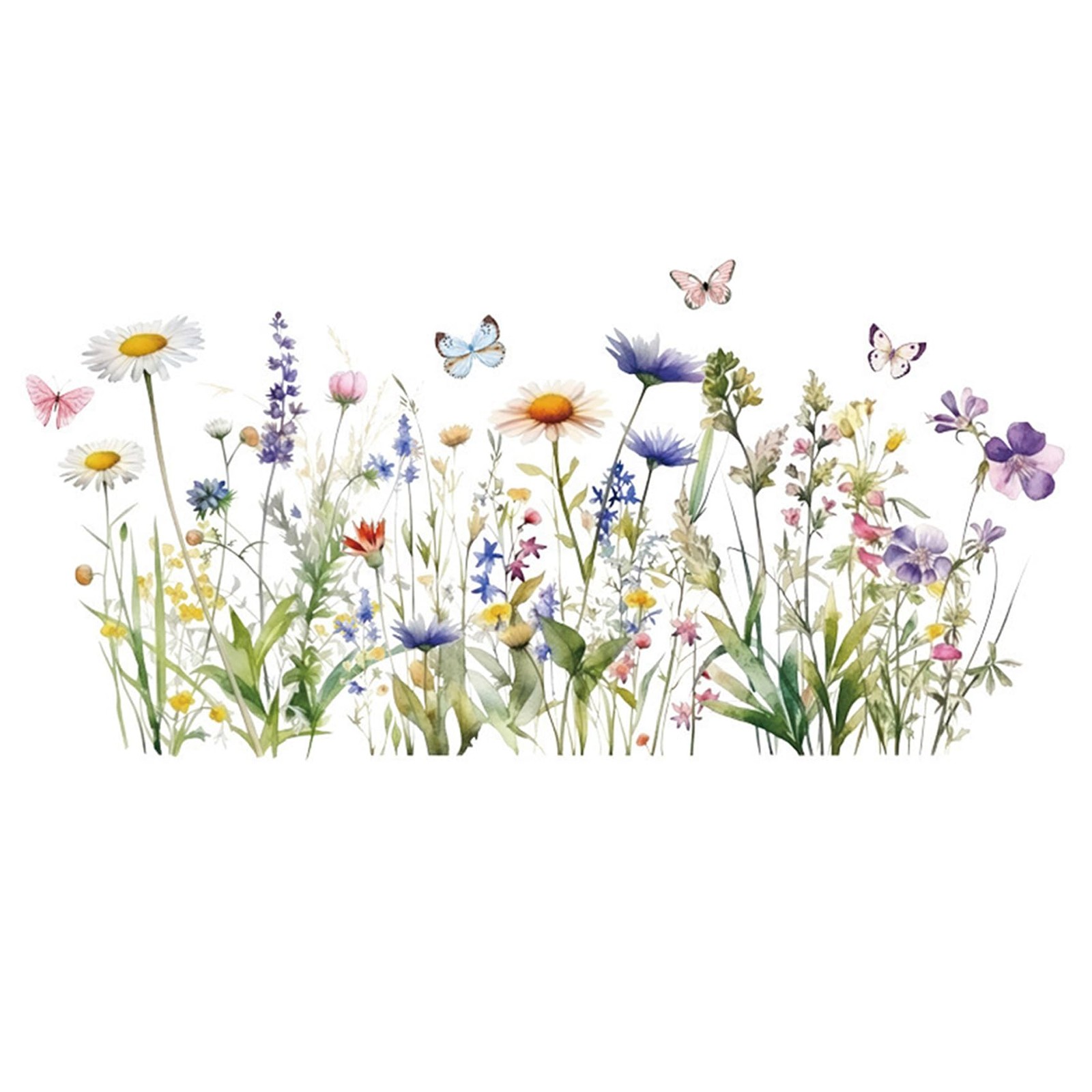 Wildflower Grass Daisy Wall Decals, Garden Floral Butterflies Flower Wall Sti…
