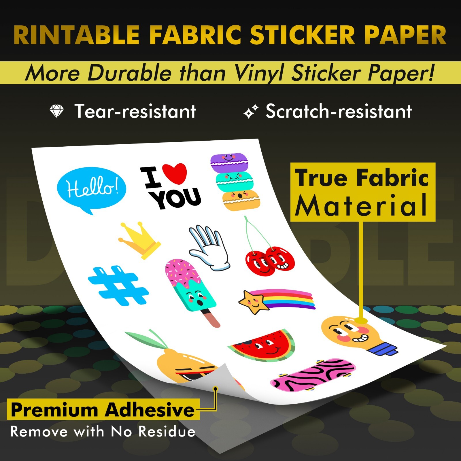 Lot A-SUB Printable Fabric Sticker Paper for Inkjet Waterproof Tearproof Durable