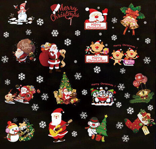 Christmas Santa Claus Reindeer Snowman Clings Wall Decor Window Door Stickers
