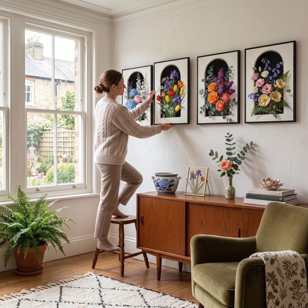 Arch Window Floral Wall Art 4 Pack Canvas Prints 11.81×15.74in Indoor Decor