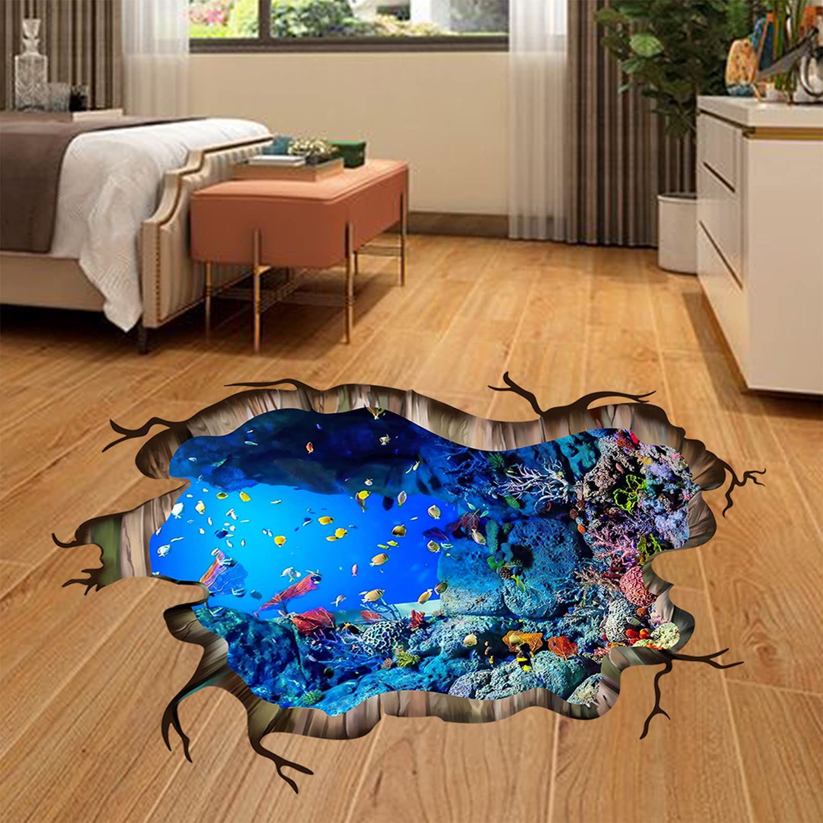 3D Under The Sea Fish Floor Wall Decals, Ocean Sea Life Wall Stickers, Remova…