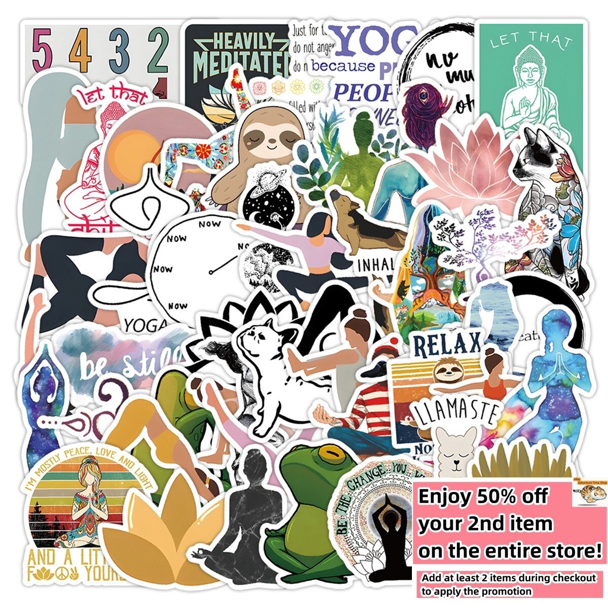 50pcs Waterproof Vinyl Stickers Yoga Lifestyle Luggage Phone Laptop Water Bottle