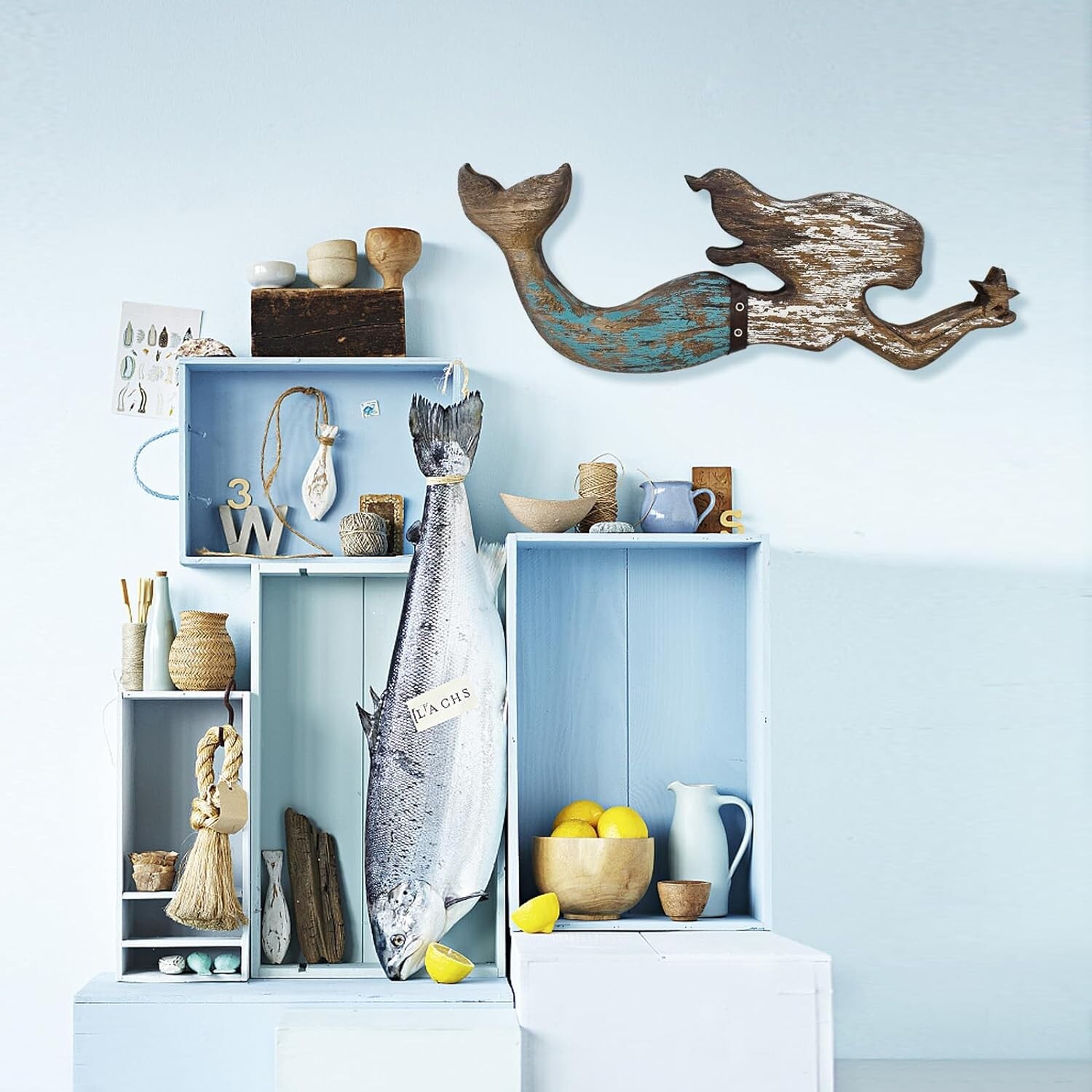 Nautical Decor Wood Hanging Mermaid Wall Art Coastal Decorations(B)