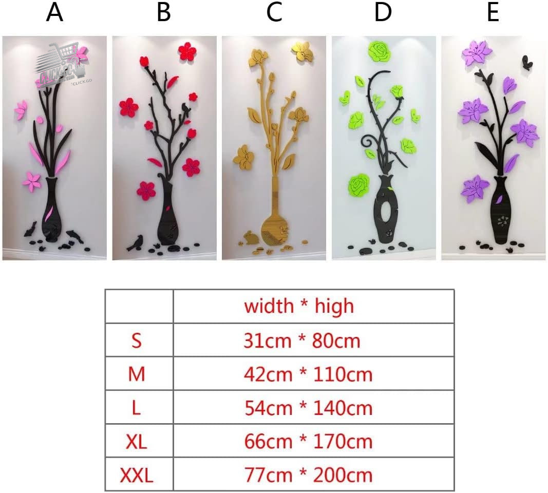 3D wall stickers mirror sticker wall flower vase sticker wall home decor