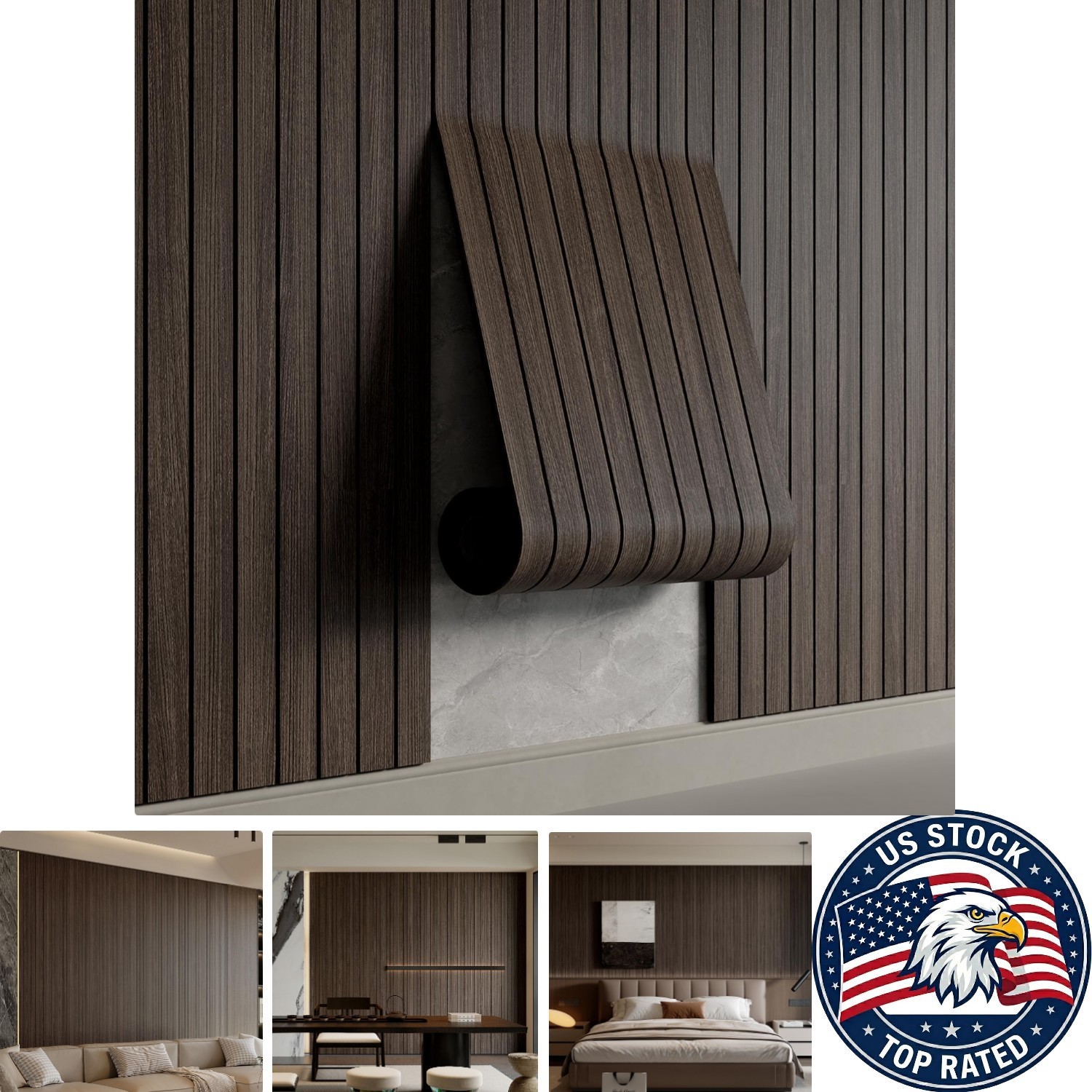 Self-Adhesive PVC Slat Wall Panel 236”x15.75” – Luxurious Faux Wood Finish