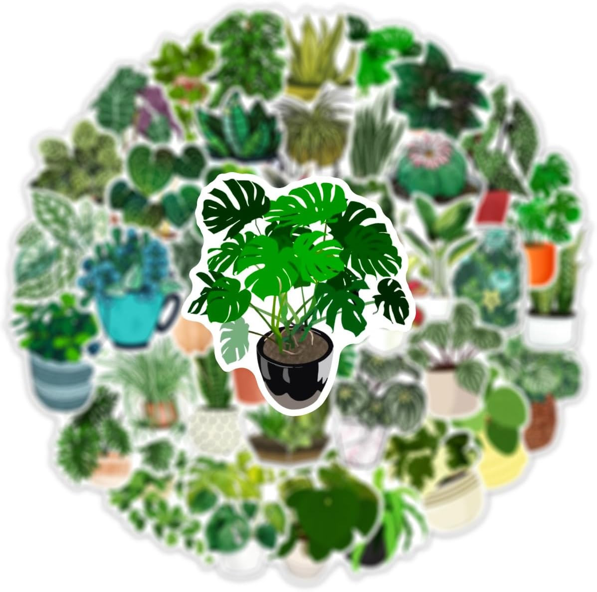 50 Pcs Green Plants Stickers Potted Plant Floral Sticker for Laptops Water Bottl