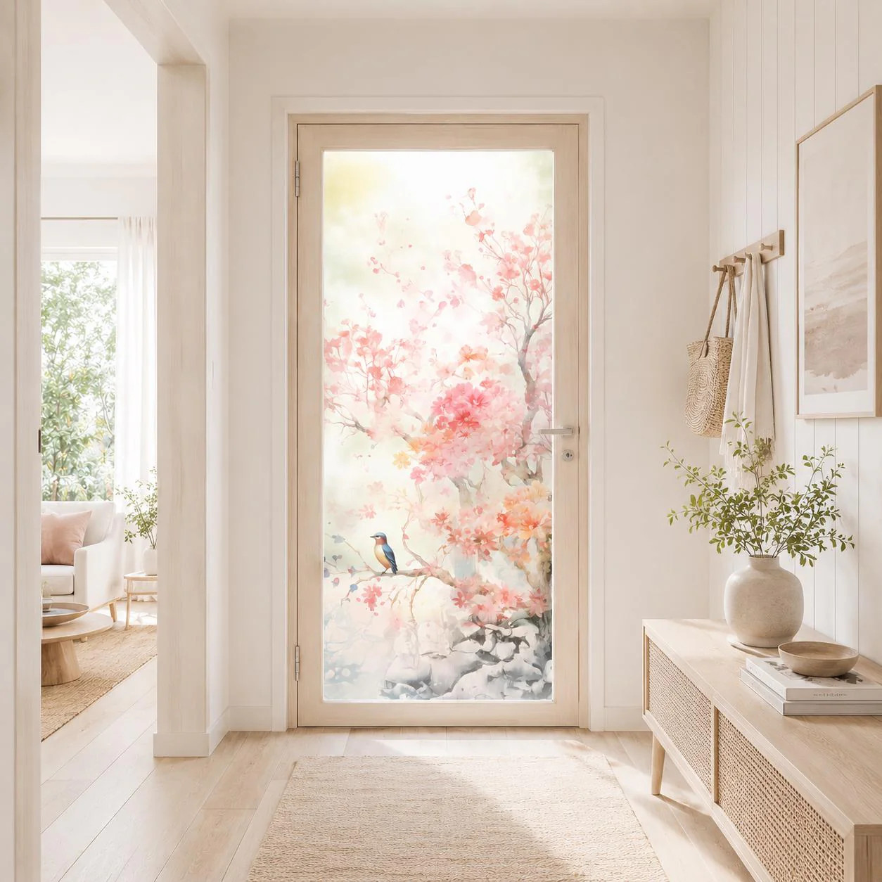 Etched Glass Door Vinyl Decal Cherry Blossoms | Frosted Floral Window Film