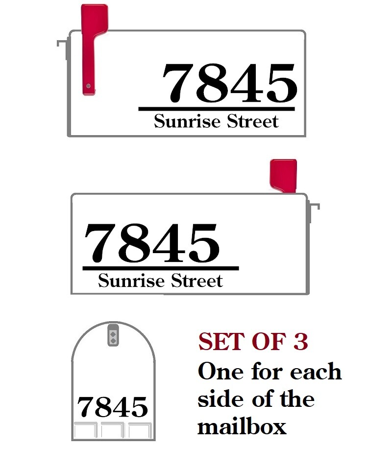 SET OF 3 CUSTOM MADE PERSONALIZED VINYL MAILBOX NUMBERS ADDRESS DECAL, (Model 3)