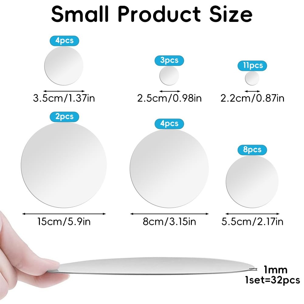 32Pcs Round Acrylic Mirror Stickers Wall Decor Decals DIY Self-Adhesive Wall Art