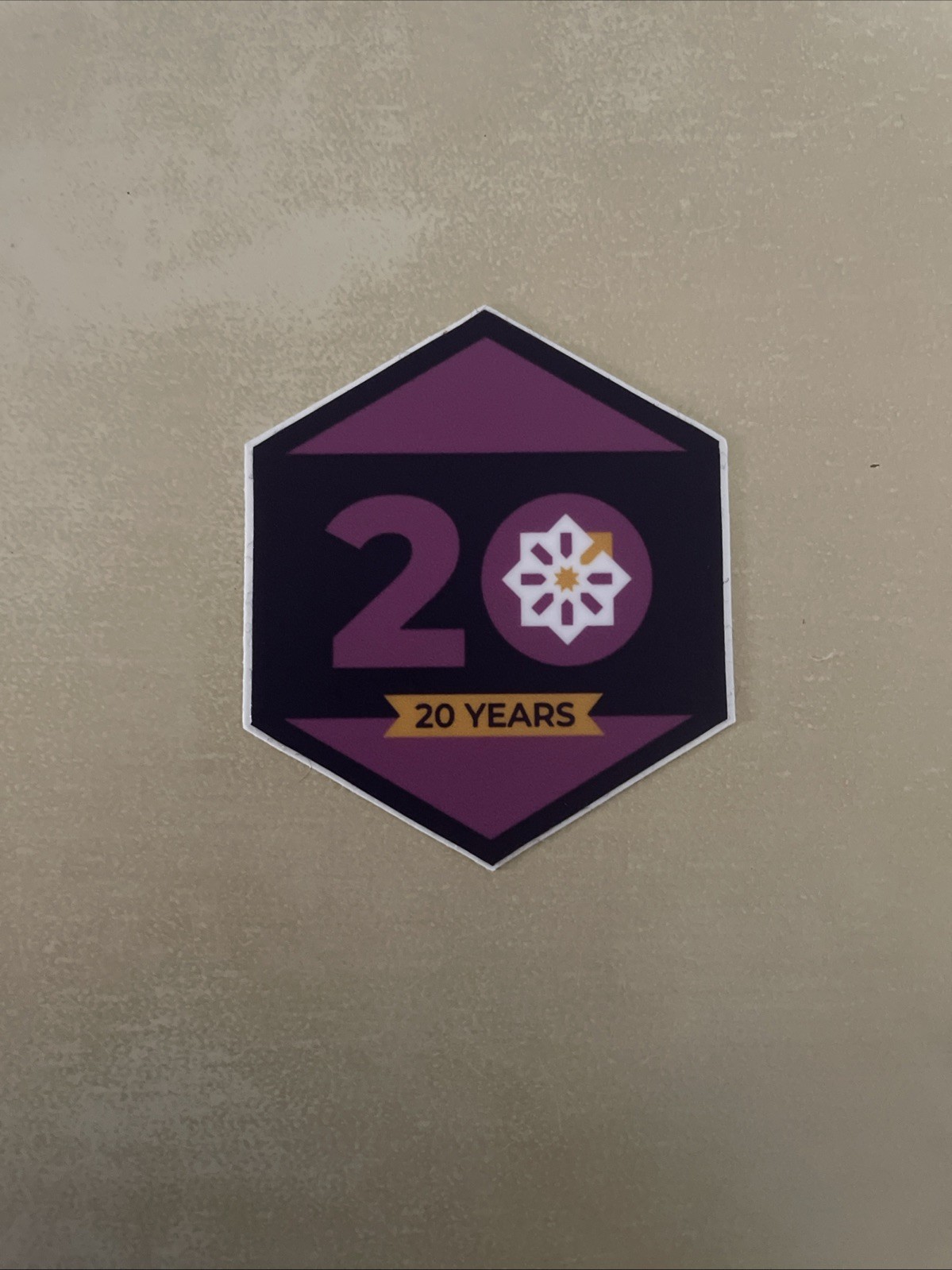 CentOS Logo 20 Years Text Hexagon Sticker Purple/Black Tech Software