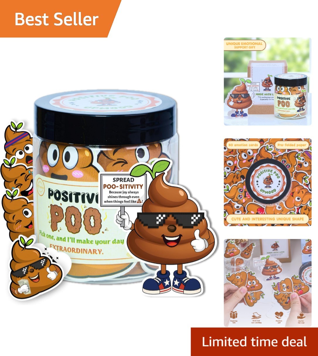 Positive Poo Jar with 60 Funny Stickers & Standee – Great Gag Gift for Coworkers