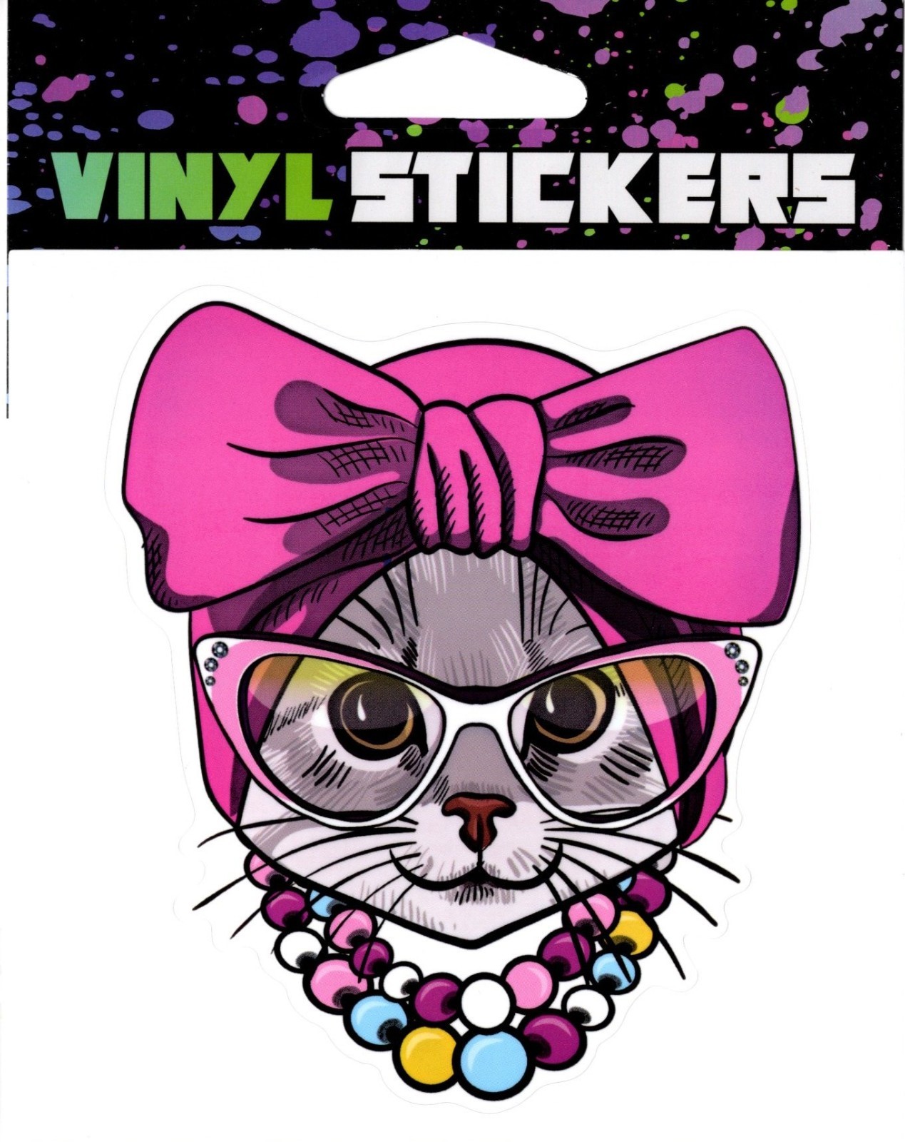 "Cat" with Pink Bow and Glasses Vinyl Sticker – 4.25in x 4.25in