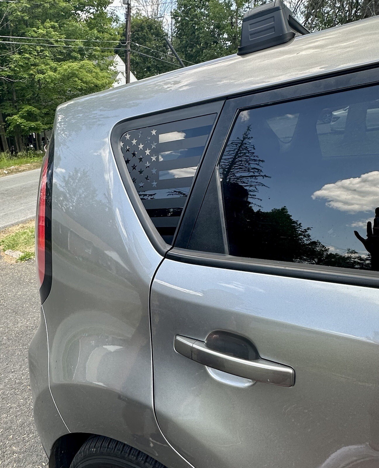 Pair of American flag quarter panel window decals Fit any 2014-2019 Kia Soul