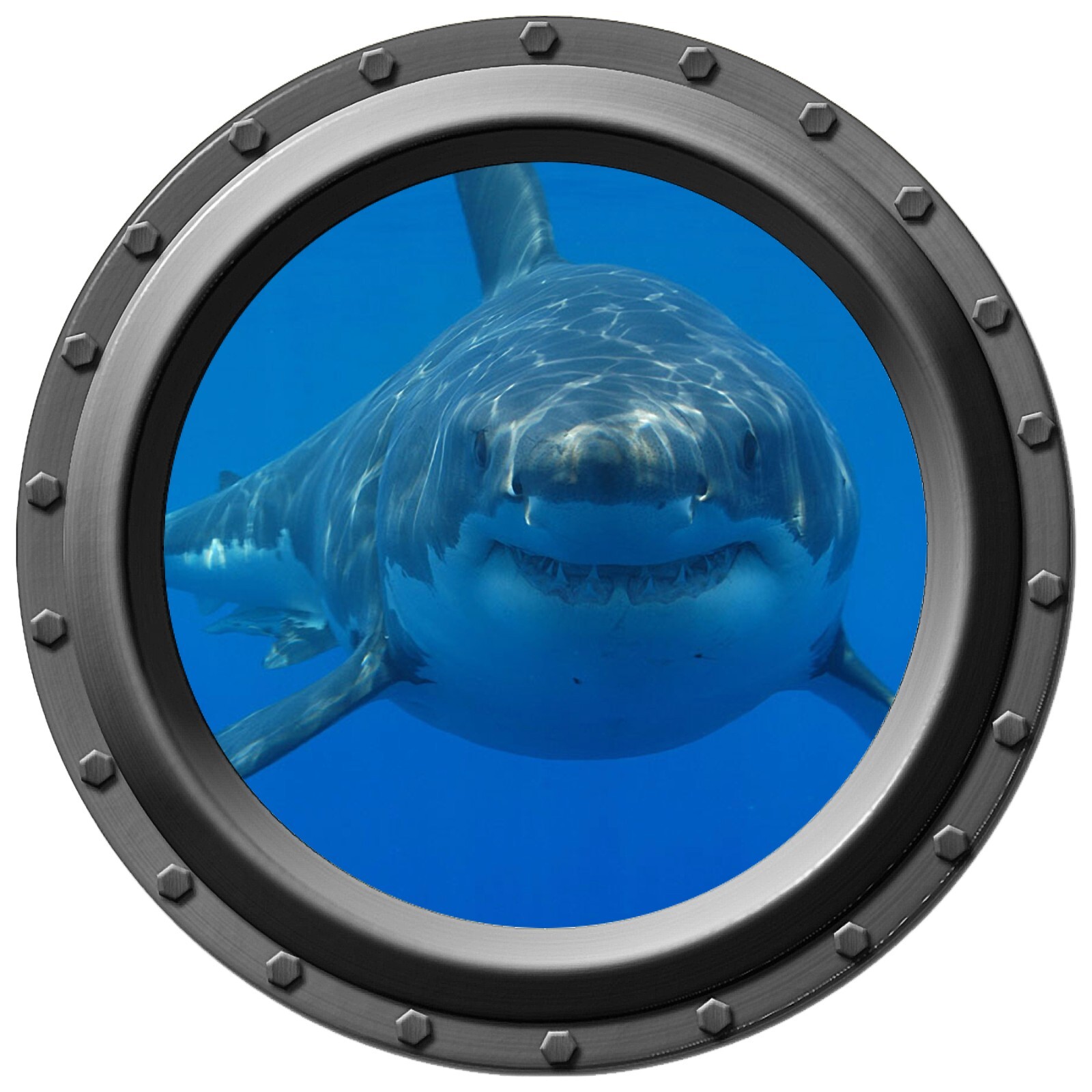 Large Hungry Shark Watches You Porthole Wall Decal