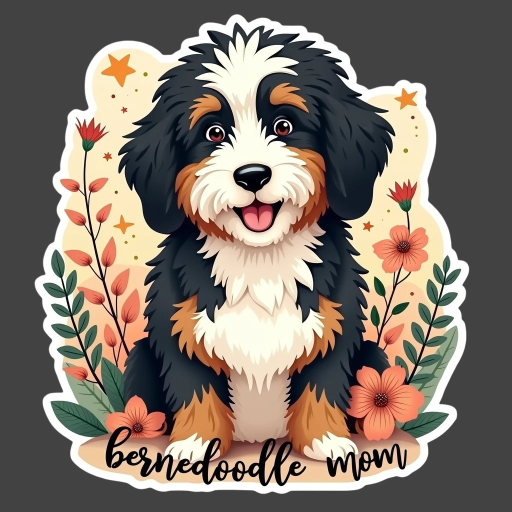 Bernedoodle Sticker Vinyl Decal Bernedoodle Mom Dog Cute Floral Gift
