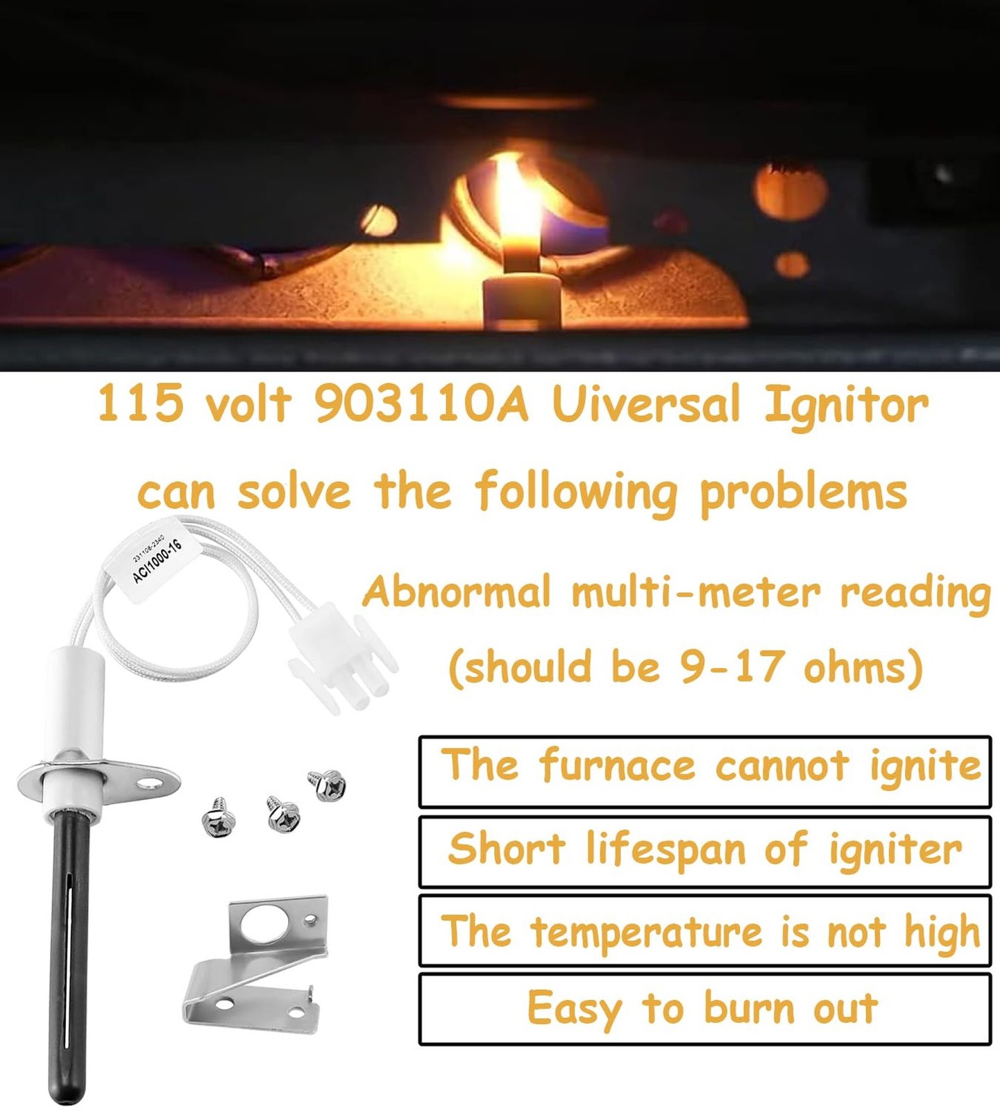 903110A 903110 (Reinforced) 115 Volt Universal Furnace Hot Surface Ignitors w…