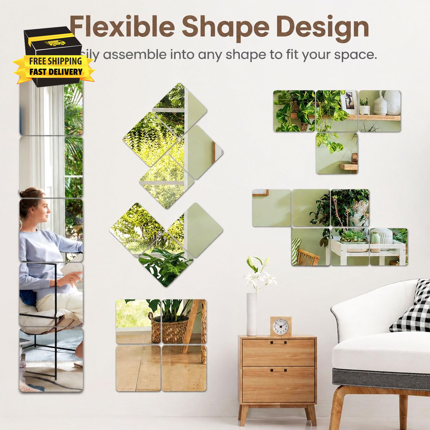 Mirror Stickers for Walls 4 Packs Self Adhesive Stick on Mirrors Tiles Small Pee