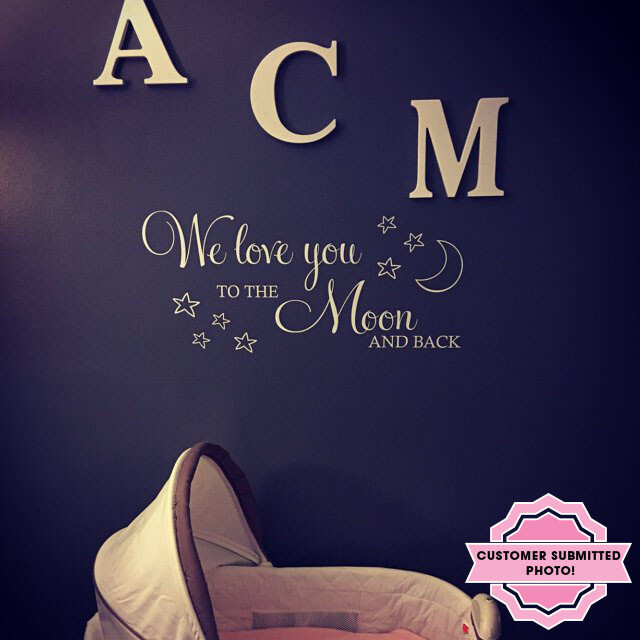 Childs Wall Quote "We Love You To The Moon And Back" Wall Art Sticker, Decal