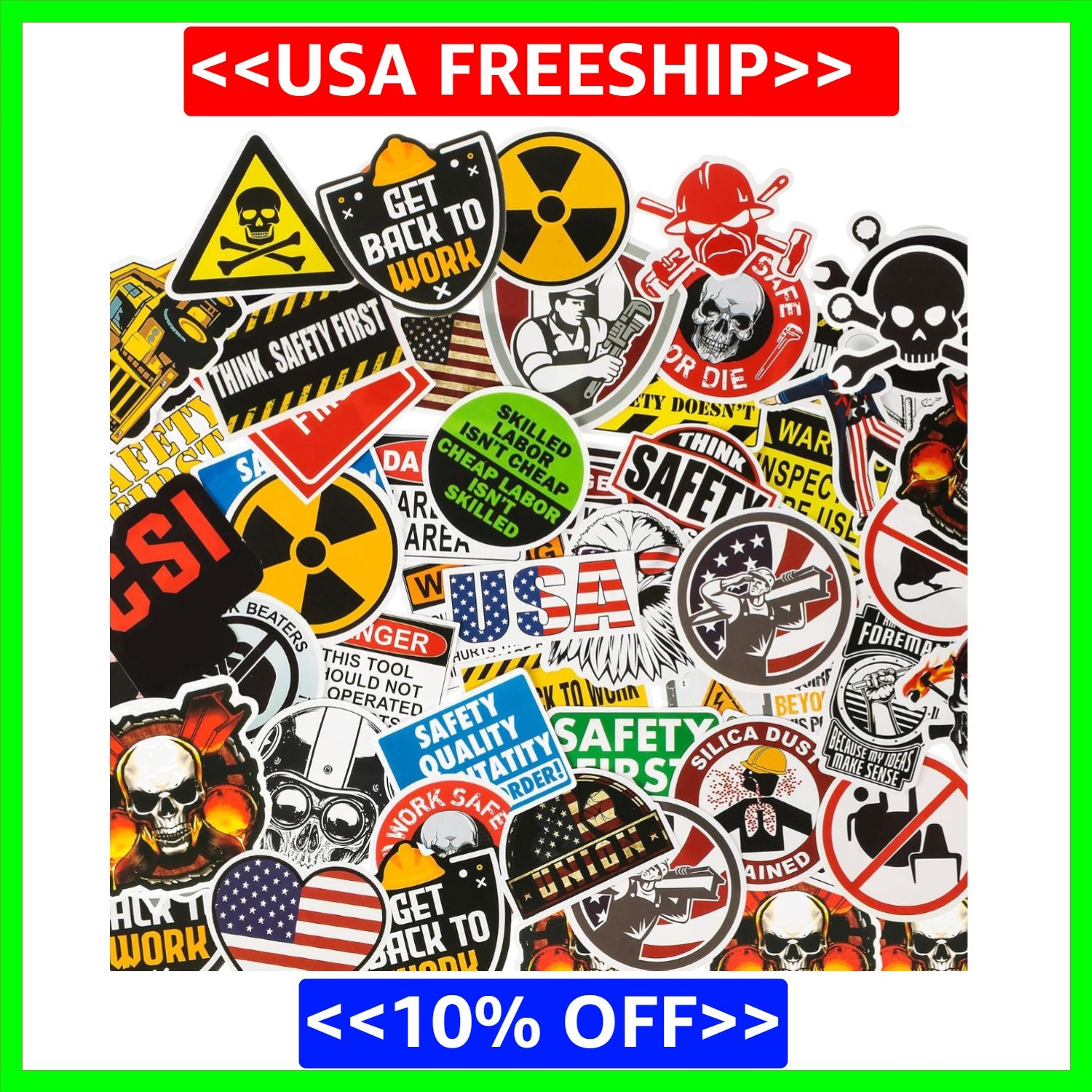 Outus 300-Pc Funny Hard Hat Stickers PVC Waterproof Decals for Toolboxes