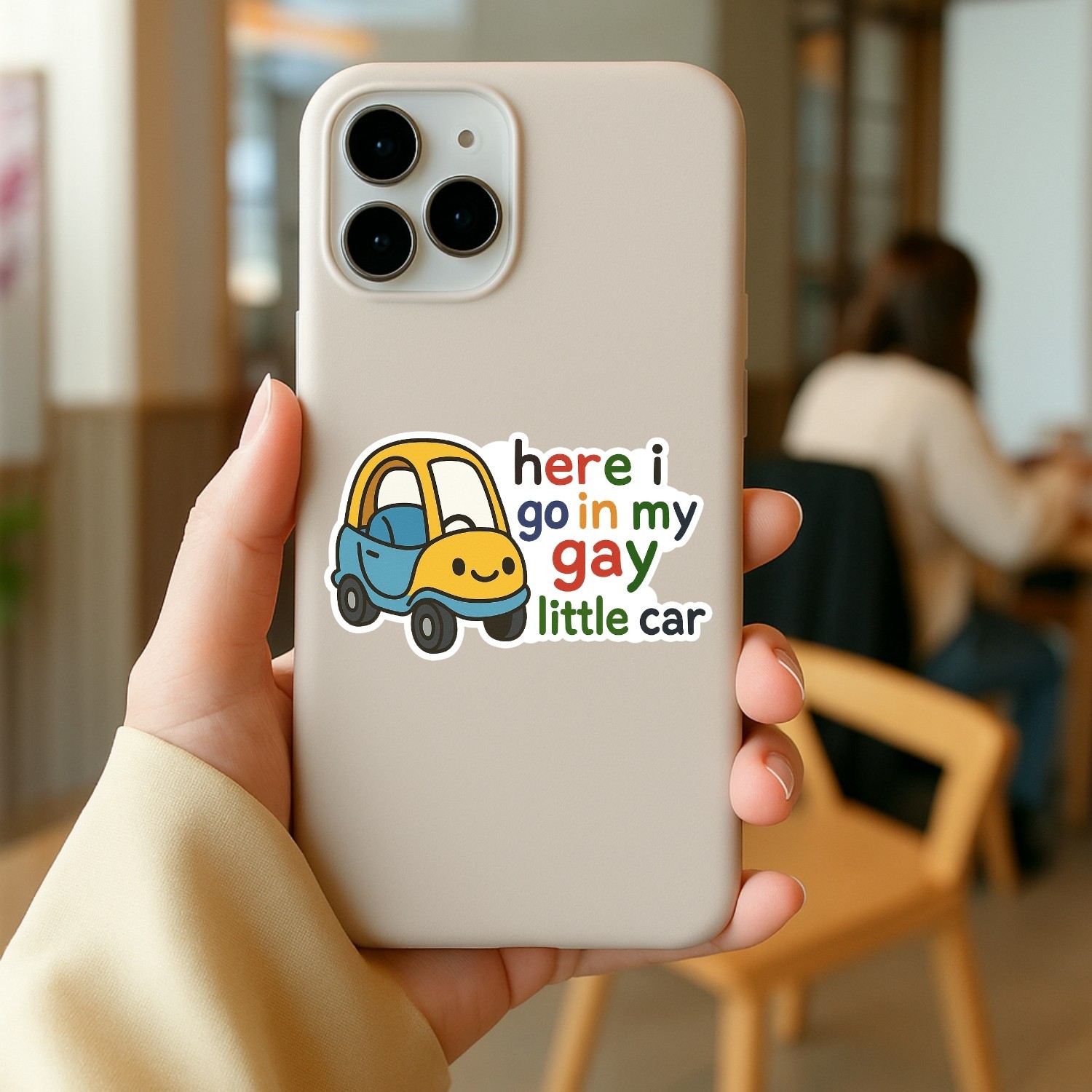 4PCS “Here I Go in My Gay Little Car” Stickers – Funny LGBTQ+ Meme Vinyl Decal