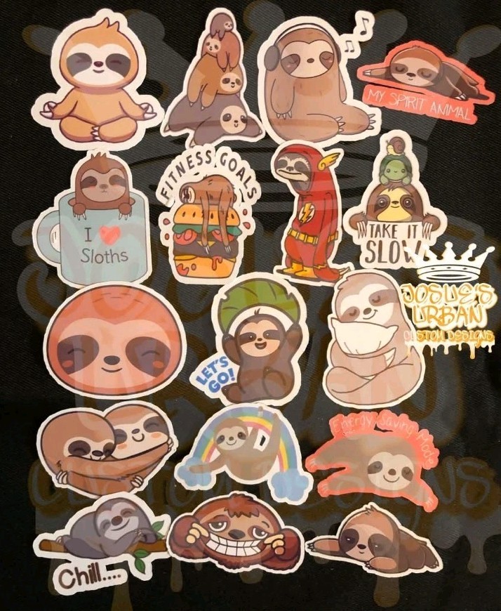 17pcs Cute Sloth Stickers Glossy Stickers