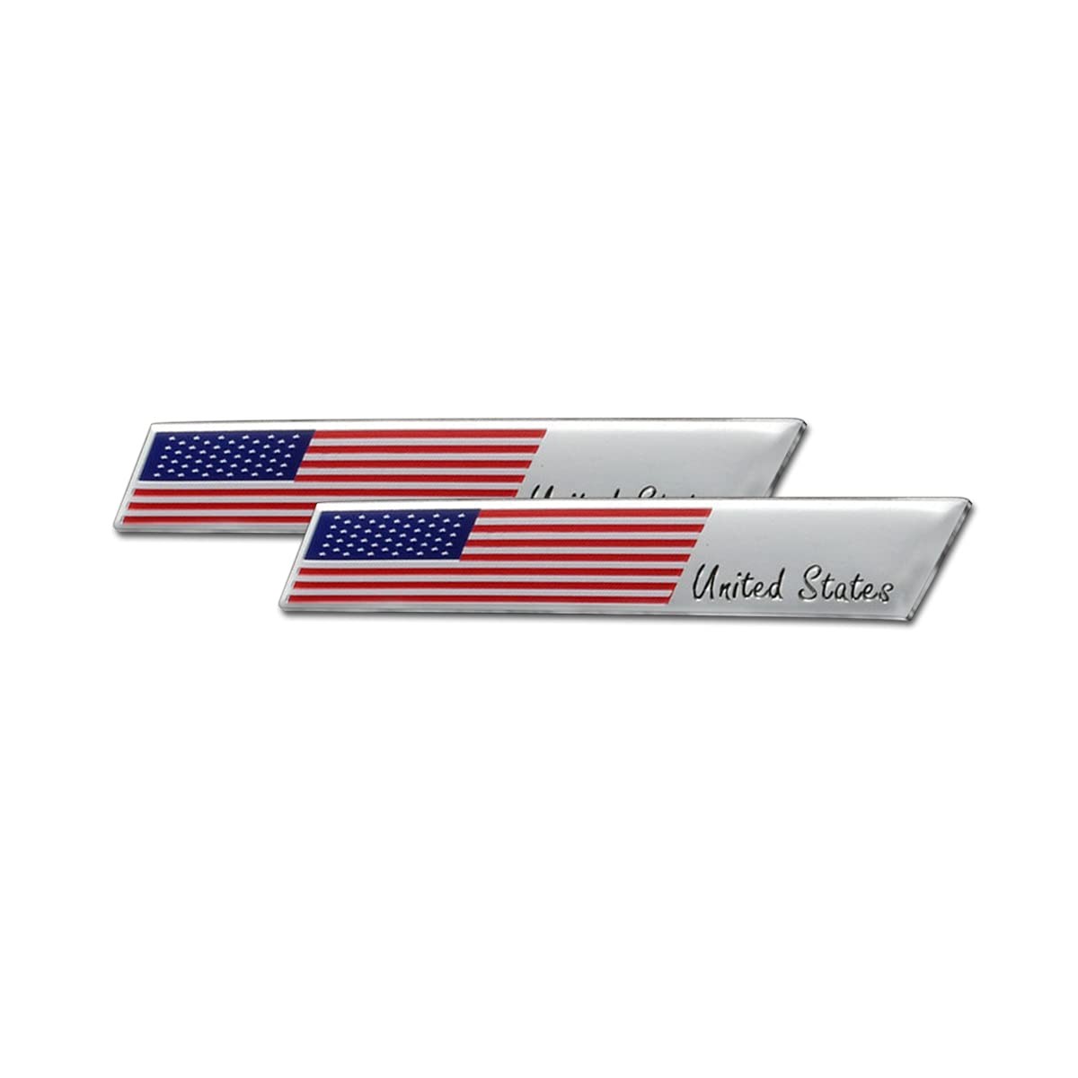 3D Aluminum Alloy American US Flag Decal, 2PCS 3.8" X 0.6" Patriotic Stars St…