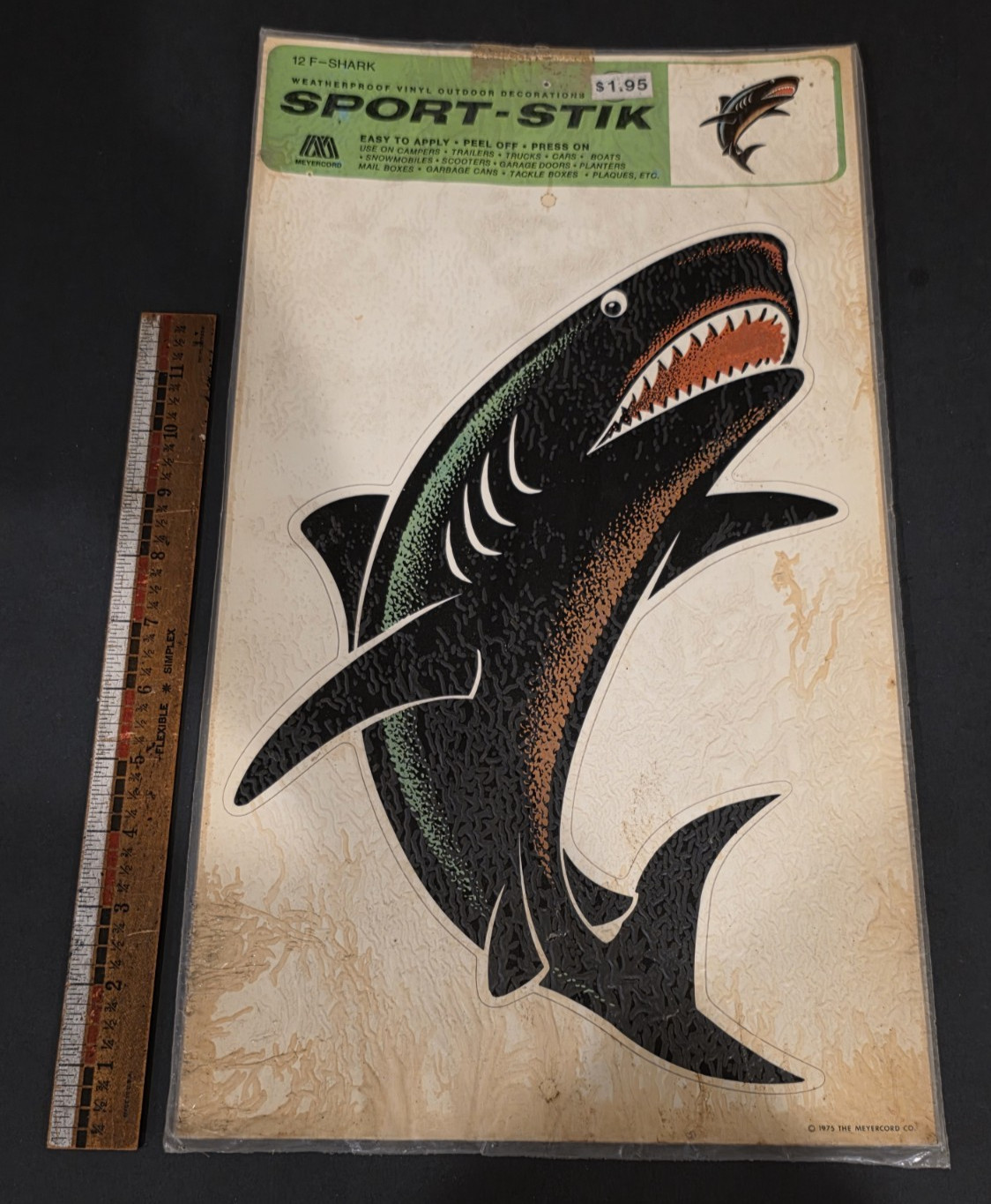 1975 SPORT STIK Original SHARK Vinyl Sticker-Decal-UNUSED-Great Display-NOS