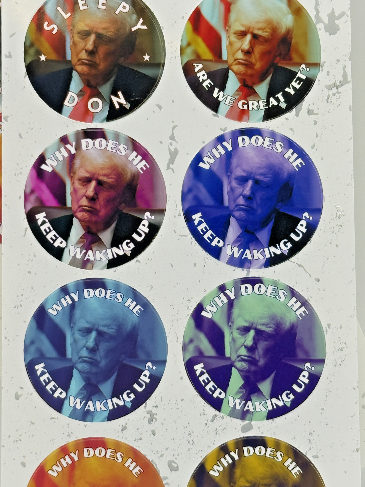 Donald Trump Asleep Stickers 8pc Assorted Anti Trump Political Humor Decals 2"