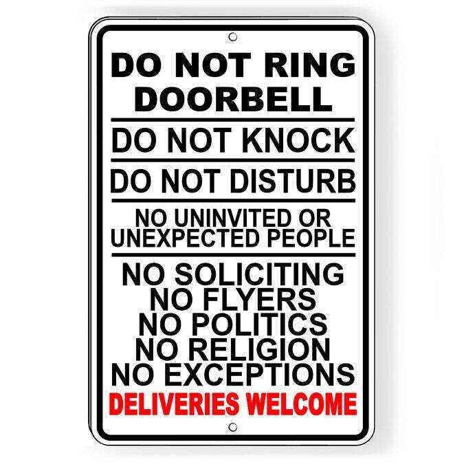 Do not ring doorbell knock disturb deliveries welcome Sign / Decal / si187 /