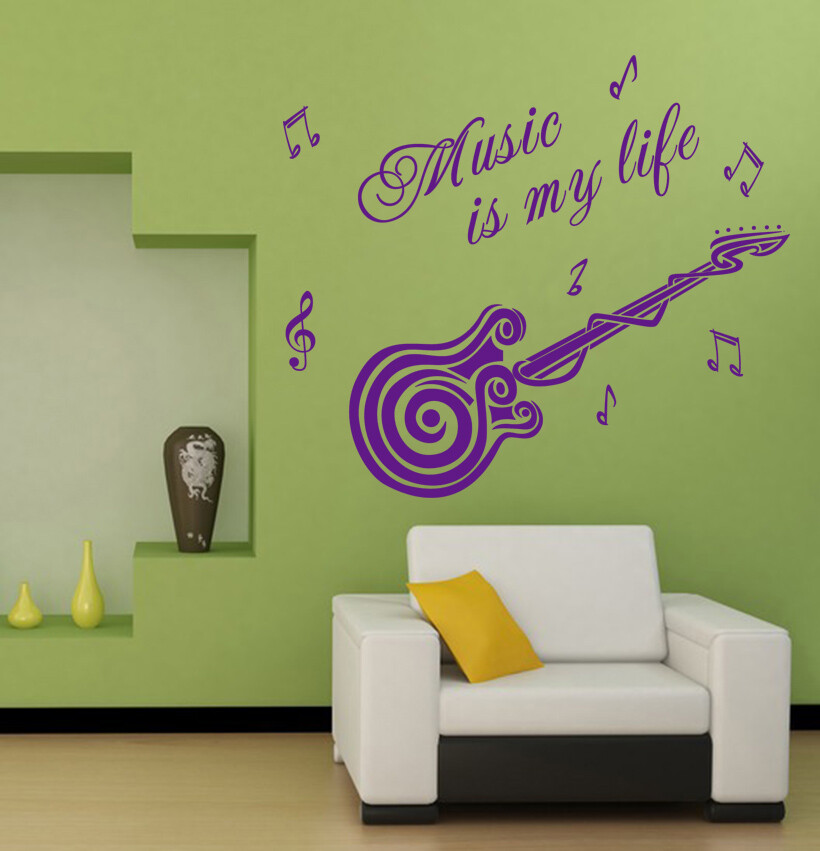 Large Music is my life guitar Wall Quote Art Wall Stickers UK SH95