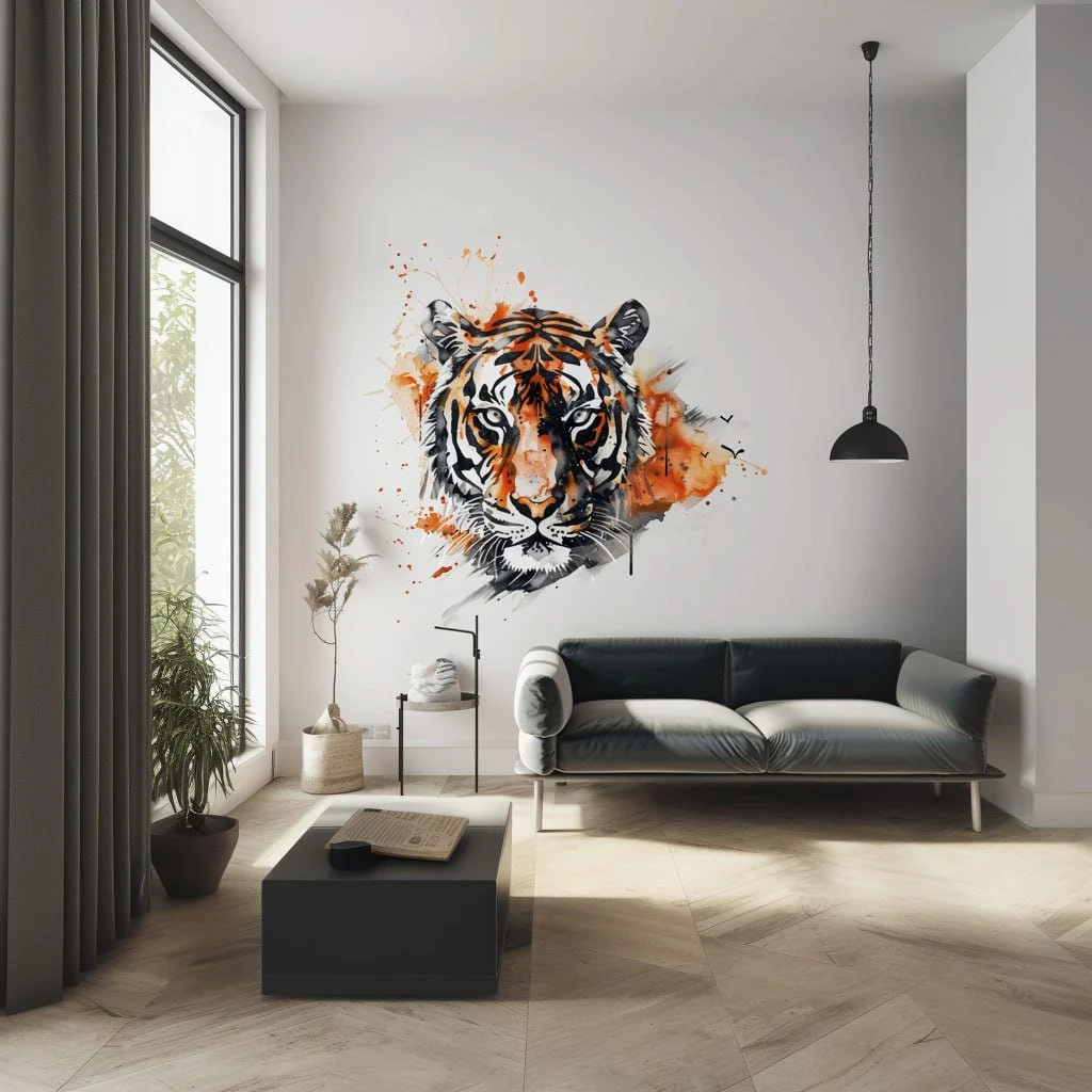 Watercolor Tiger Head Wall Art Sticker Decals – Vibrant Jungle Safari Decor –