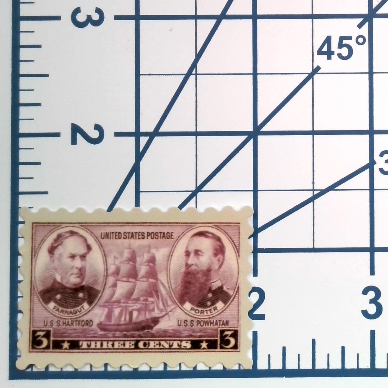 Vintage US Navy Stamp Sticker Farragut Porter Civil War Ships 3c Vinyl Decal