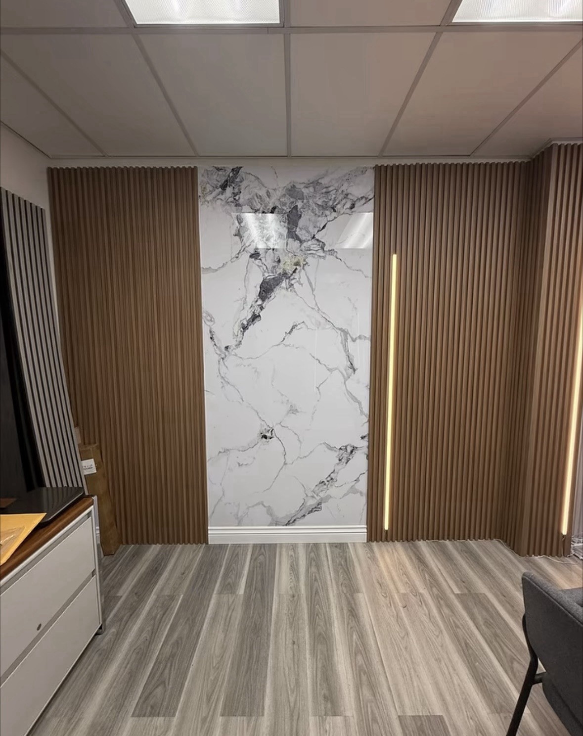 Off-White Eco-Friendly WPC 3D Slat Wall Panels – Waterproof & Fire