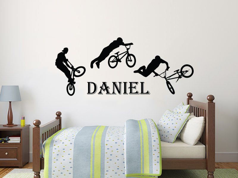 BMX Freestyle Wall Decal Personalized Boy Name Vinyl Decal Sticker Nursery ZX134