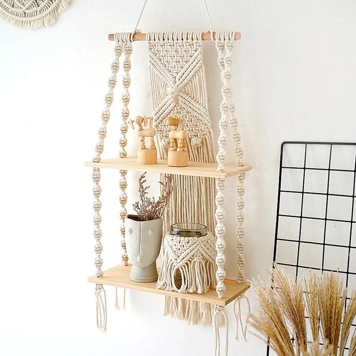 Macrame Boho Wall Hanging Shelf