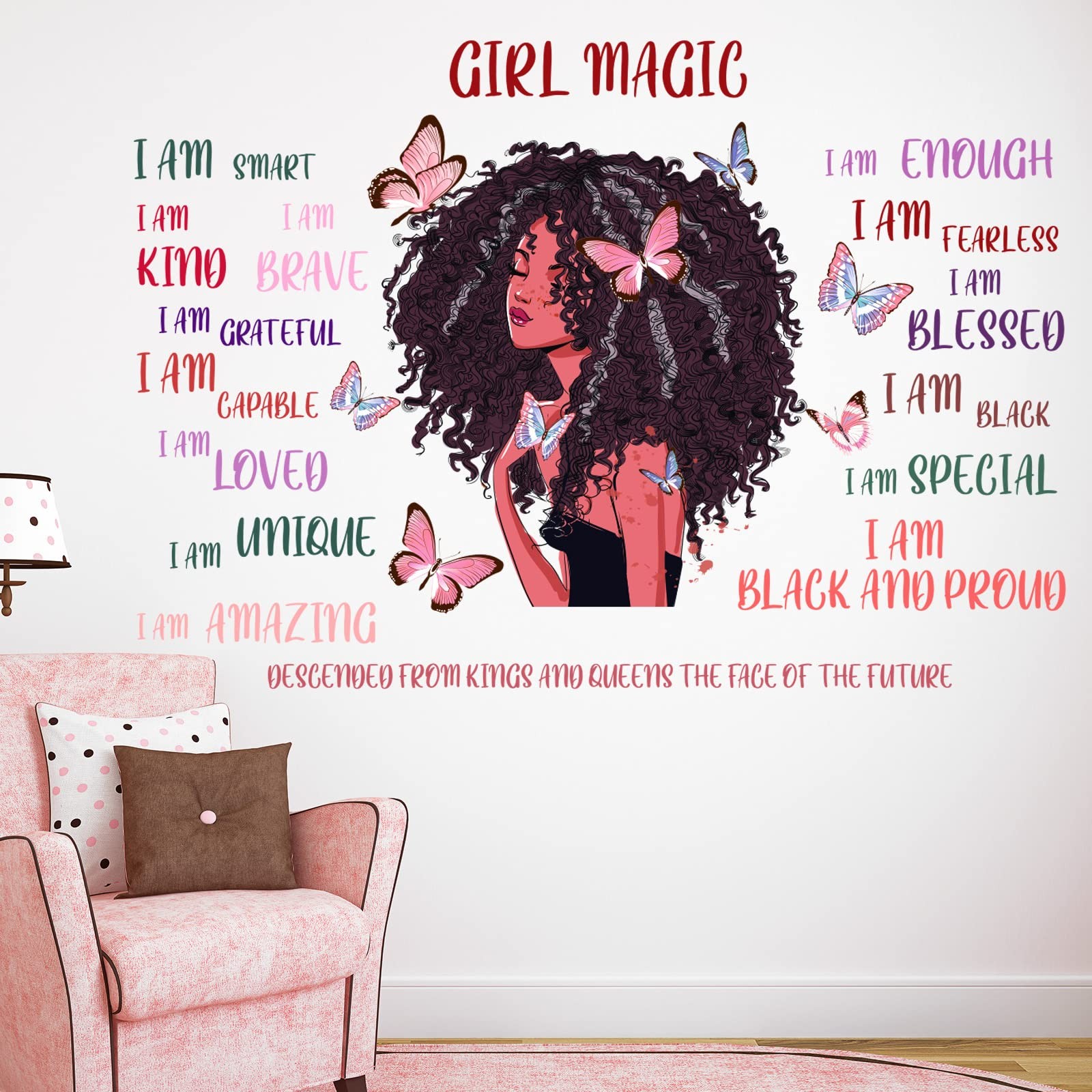 Black Girl Butterfly Wall Decals Girl Magic Sticker for Girls Room