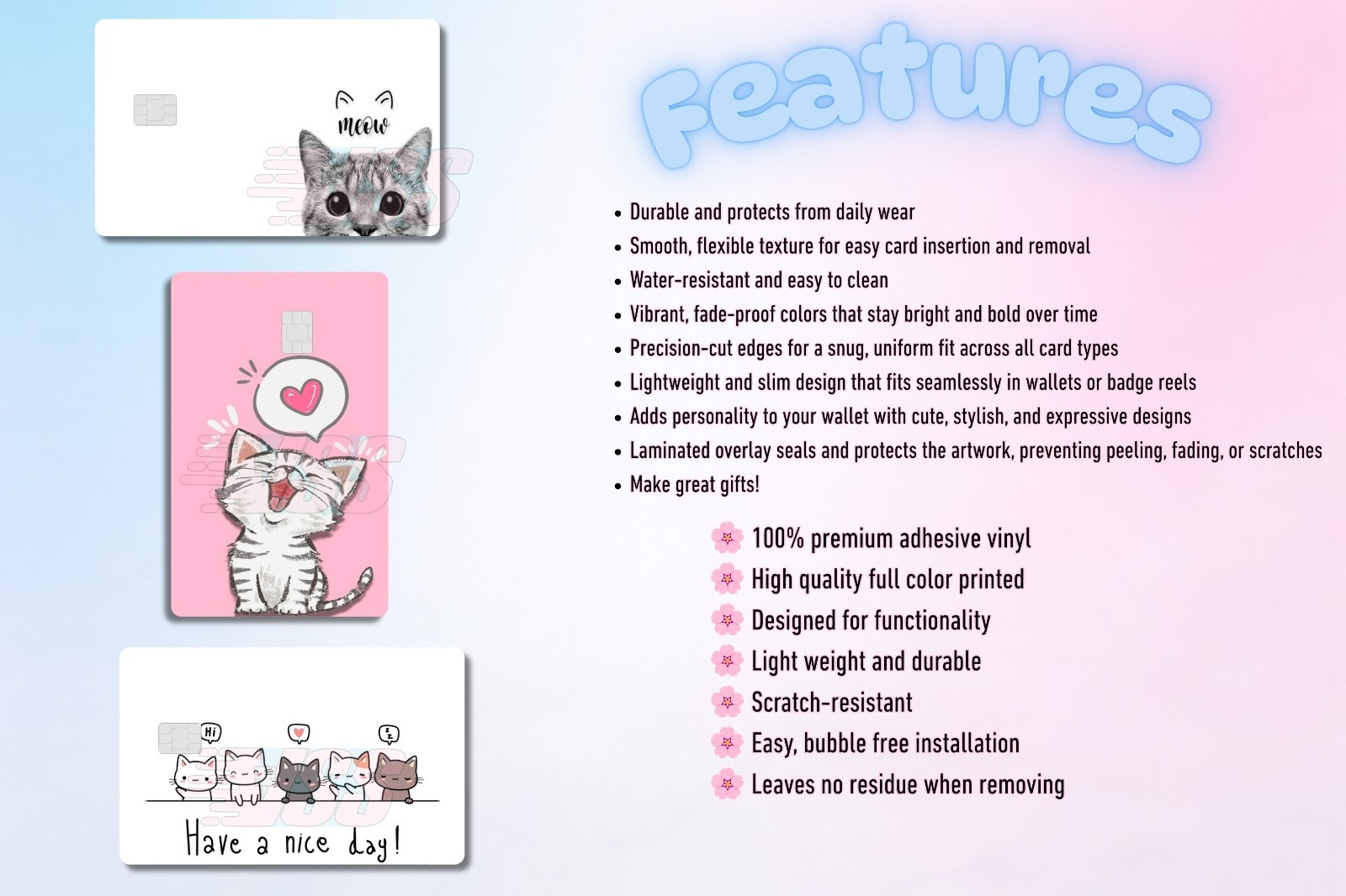 3‑Pack Cute Cat Card Skins – Vinyl Credit & Debit Card Covers | Great Gifts