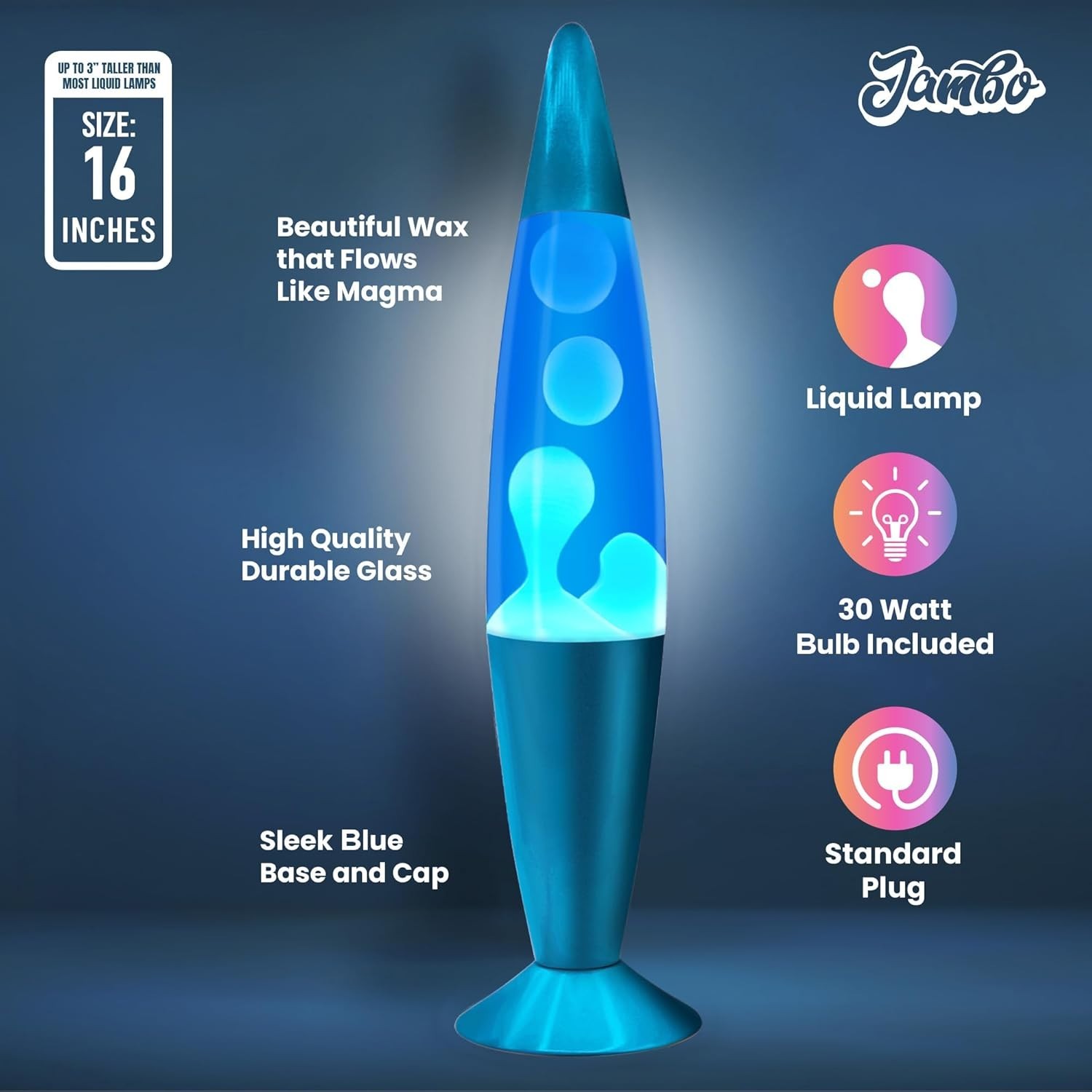 Lava Lamp 16in Blue White Wax Relaxing Liquid Motion Night Light Home Decor Room