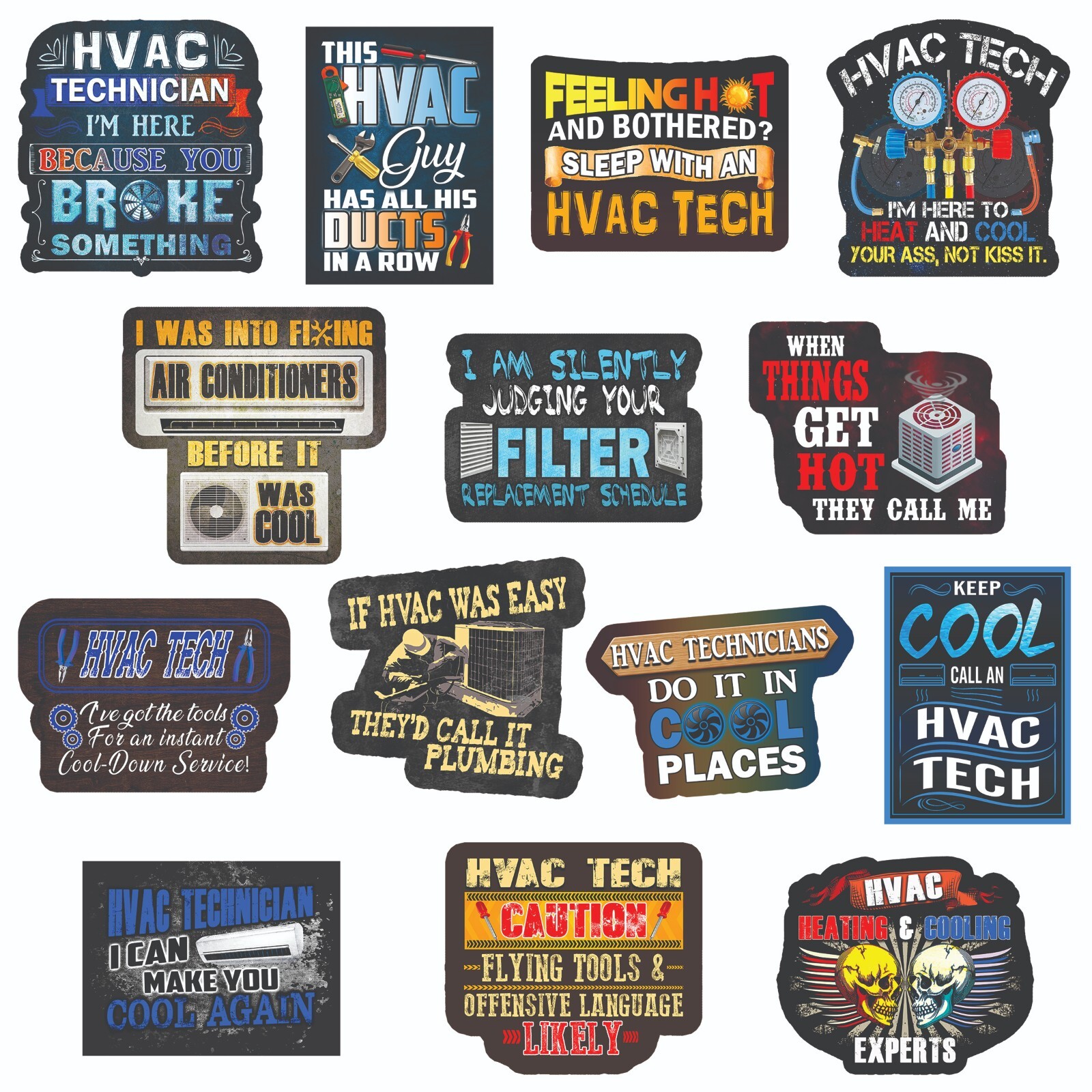 HVAC Stickers – Perfect for Any HVAC tech. Pack of 14