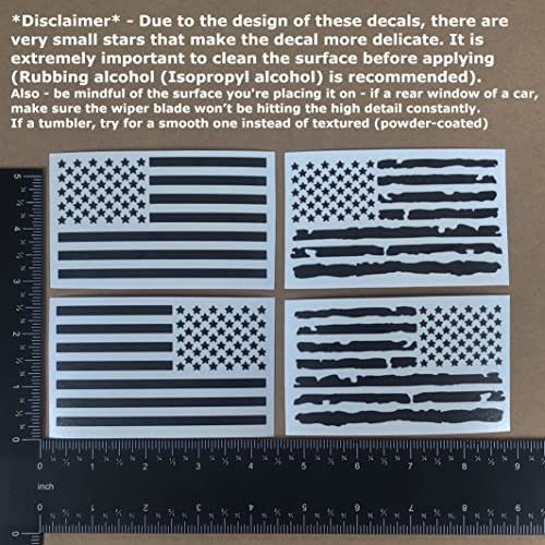 American Flag Decal 4 Pack: Regular and Distressed American Small ~4" Black