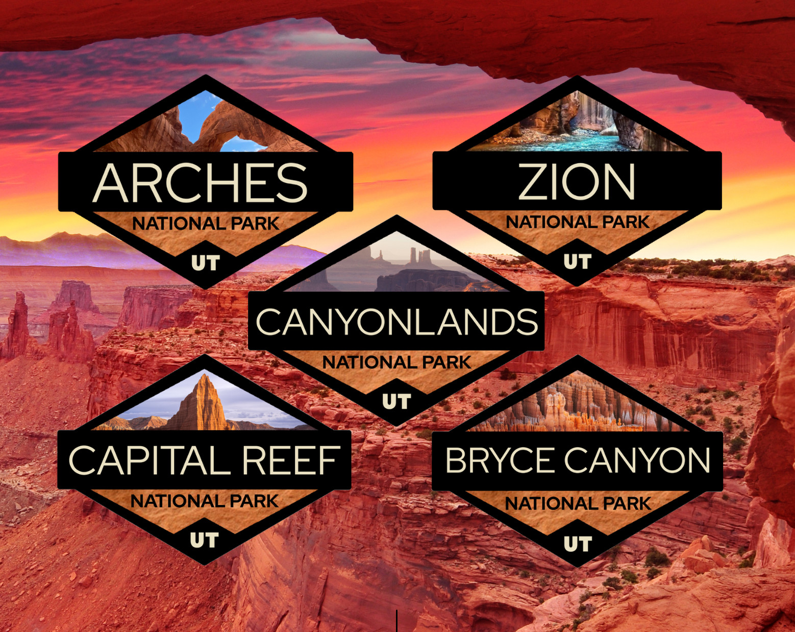 Utah National Parks – The 'Mighty Five' – Vinyl Sticker 5-Pack