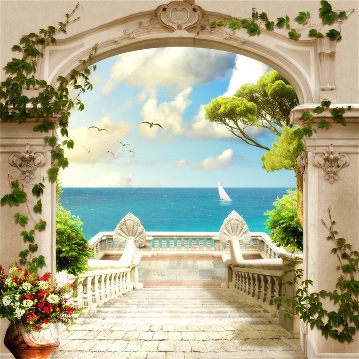 Laeacco Italy Scenery Frasco Backdrop 8x8ft Vinyl Photography Background Euro…